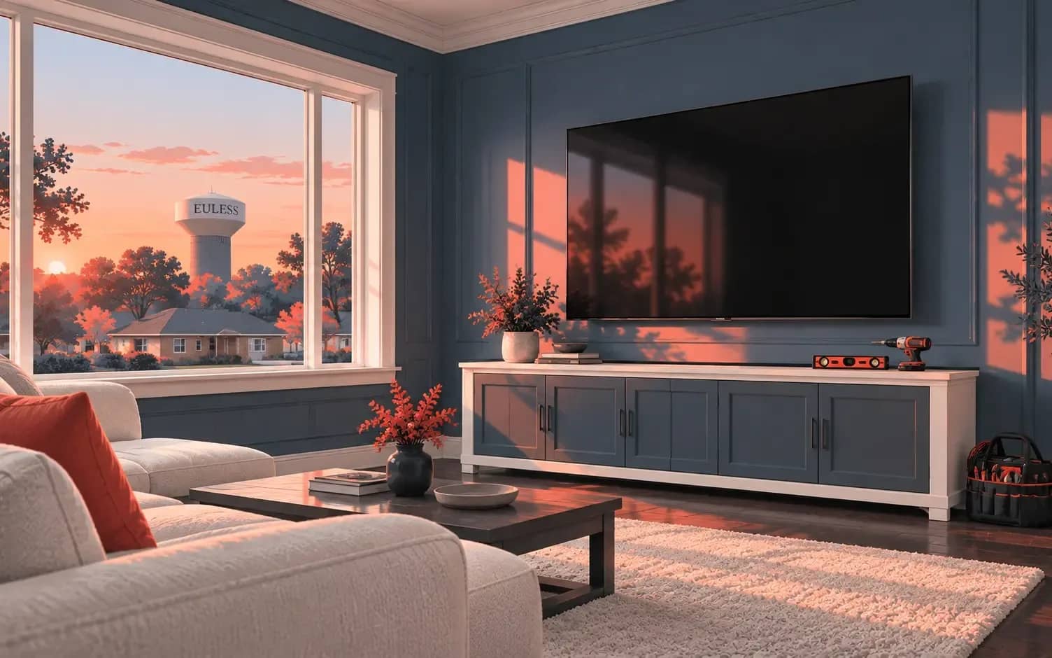 A TV mounted securely, at a height that works from where you actually sit.