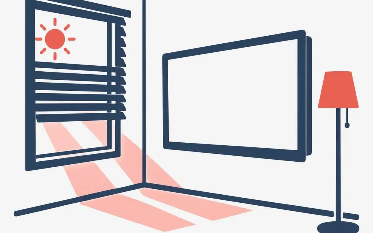 Nearby windows and light fixtures can create distracting reflections. We consider their position and when you usually watch TV to help choose a spot with less glare. A tilting or full-motion mount can also help where the best wall faces a window.