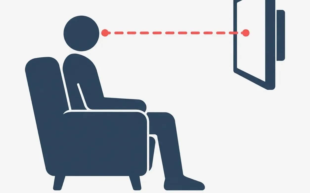 As a starting point, the center of the screen should sit close to your eye level when seated. For most sofas, that is roughly 40 to 42 inches from the floor. We adjust from there for recliners, bedrooms, and fireplaces.