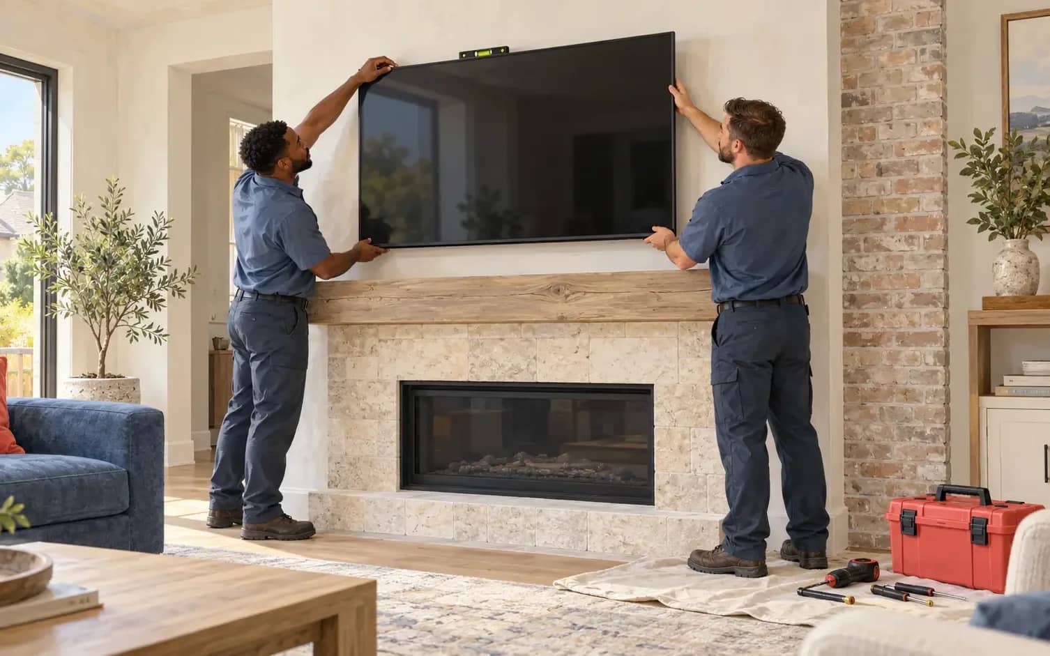 Add a TV for guided workouts or entertainment, installed securely at a viewing height that suits the space.