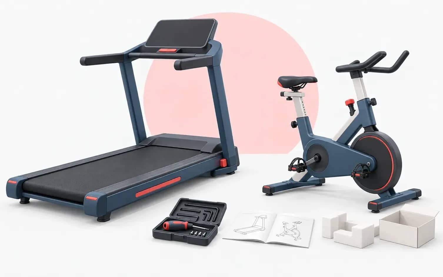 Treadmills, exercise bikes, home gyms, and other equipment assembled and set up where you want them.