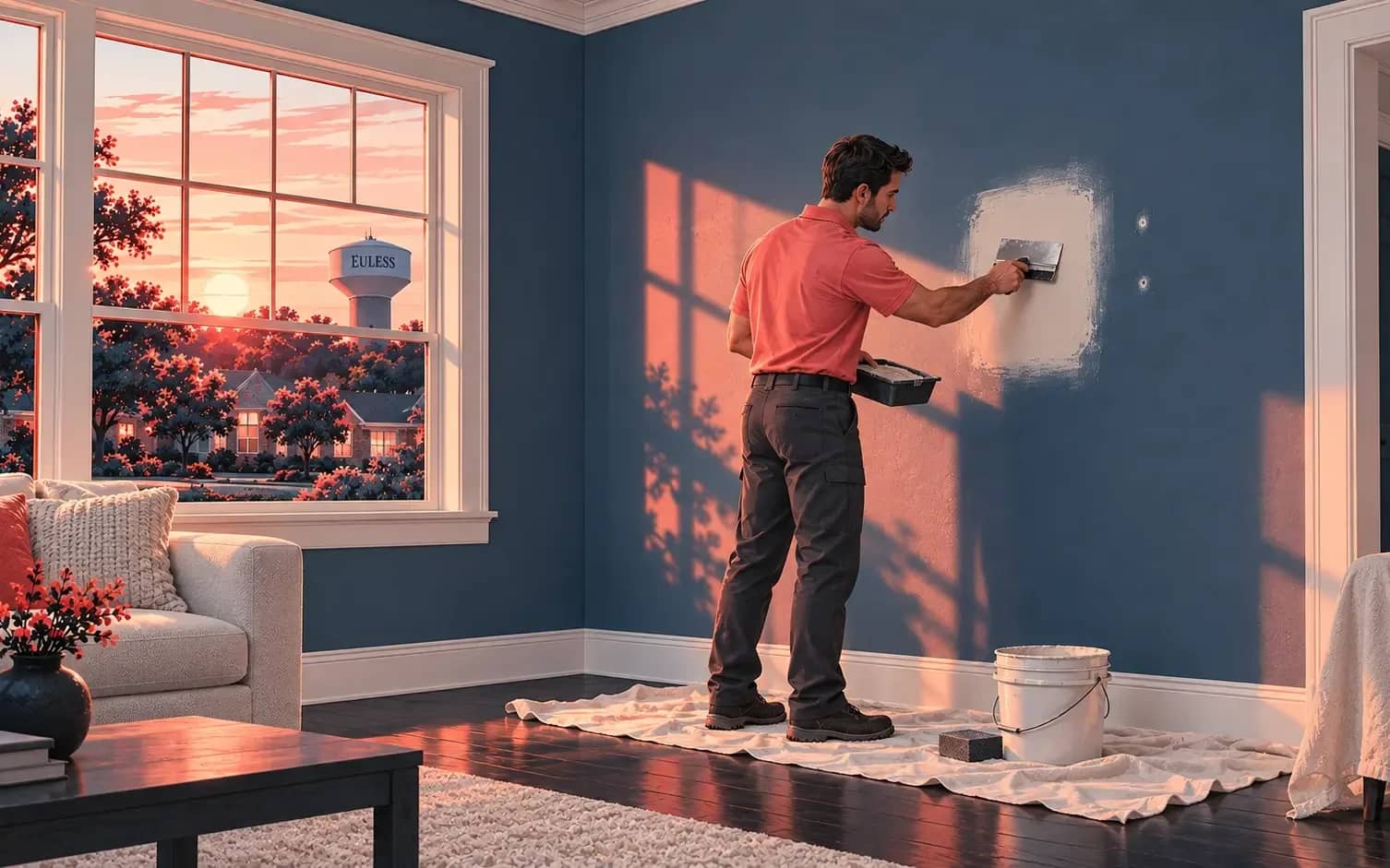 Moving a TV or taking down an old mount leaves holes behind. We patch anchor holes, dents, and cracks, then sand the repair smooth so it is ready for paint.