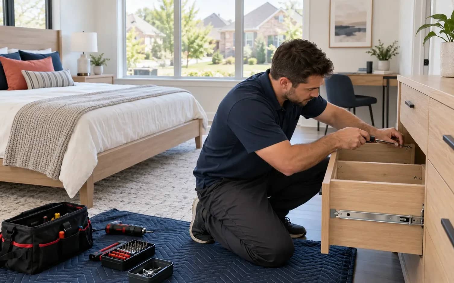 Beds, desks, shelving, and flat-pack pieces built after the room is finished.