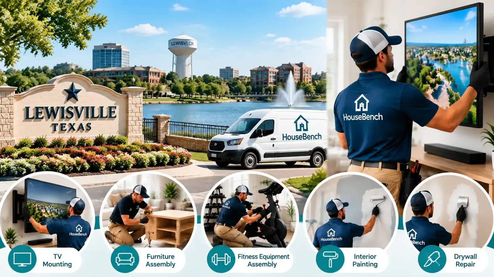 Handyman Services in Lewisville, TX | HouseBench Home Repairs & Assembly Services HouseBench background-checked technicians providing handyman services in Lewisville, TX.