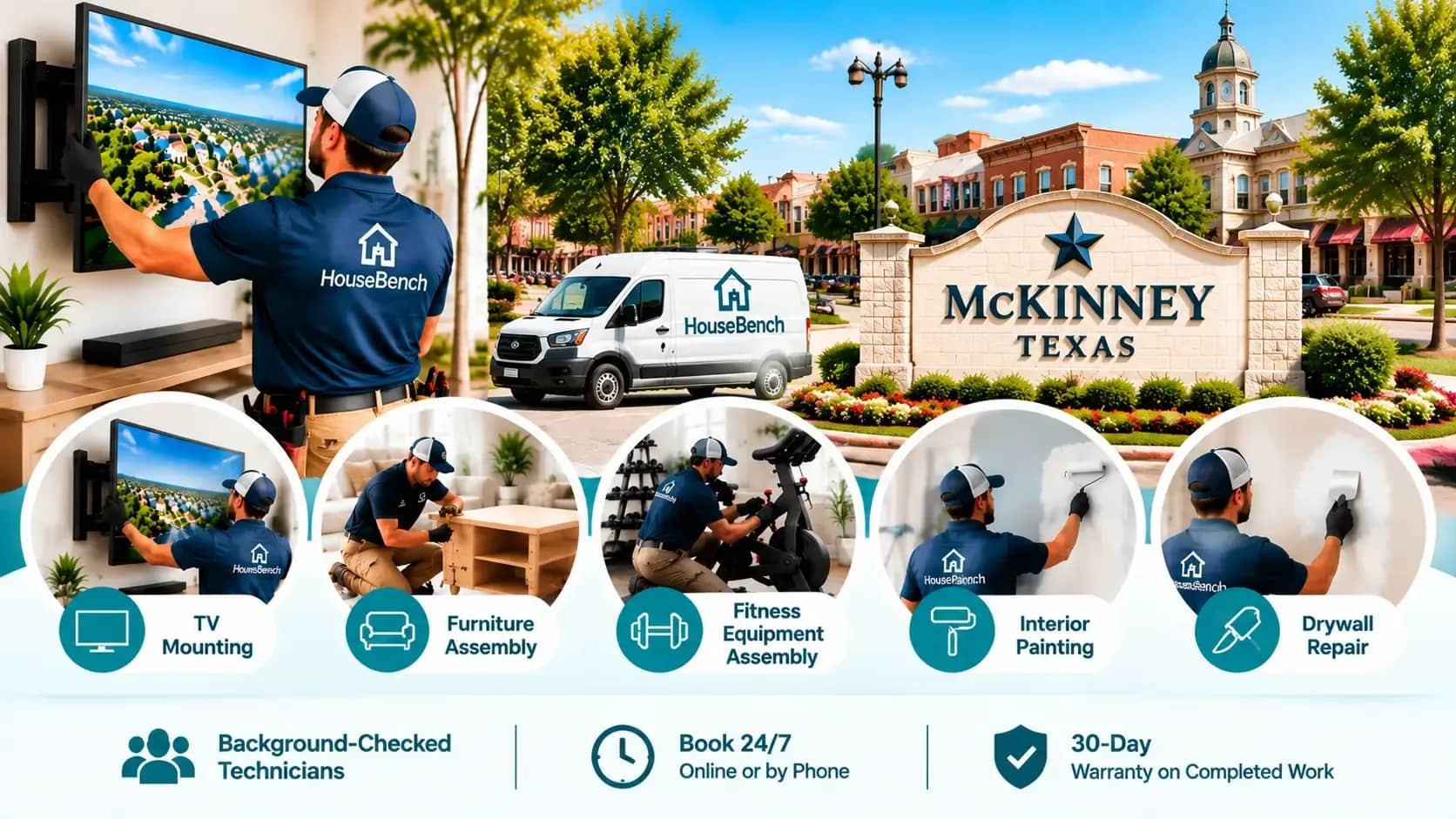 Handyman Services in McKinney, TX | HouseBench Home Repairs & Assembly Services HouseBench background-checked technicians providing handyman services in McKinney, TX.